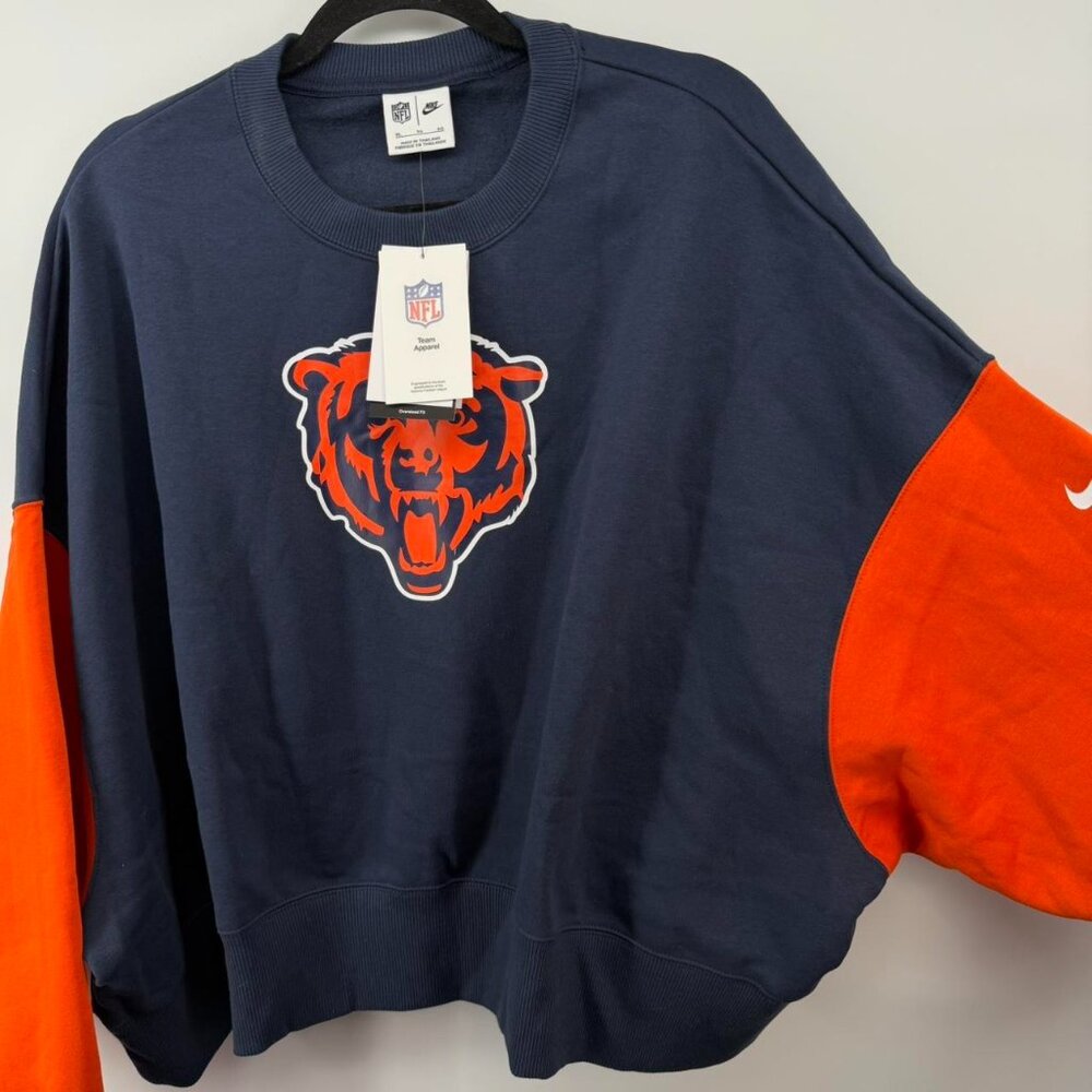 NWT Women's Chicago Bears Nike Navy Oversized Color-Block Pullover Sweatshirt - Picture 4 of 6
